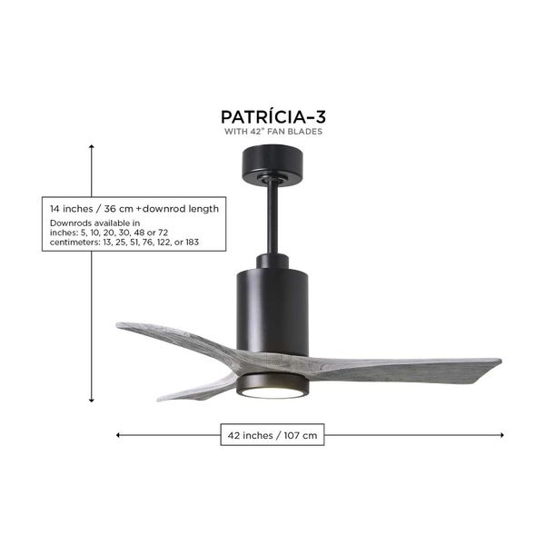 Patricia-3 Matte Black and Barnwood 42-Inch Three Blade LED Ceiling Fan, image 4