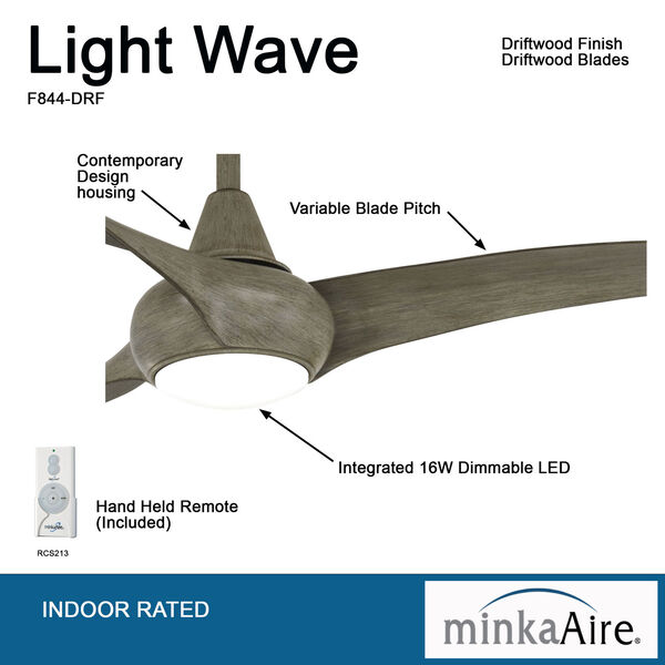 Light Wave Driftwood 52-Inch LED Ceiling Fan, image 3