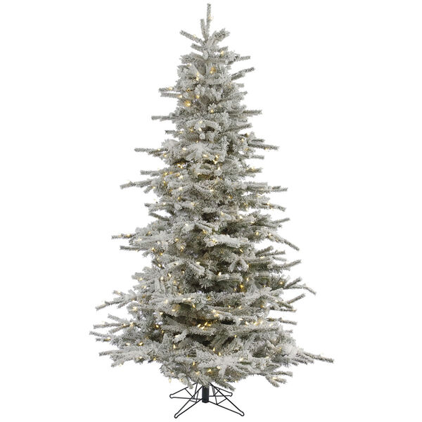 Flocked White on Green 10 Foot LED Sierra Tree with 1450 Warm White Lights, image 1