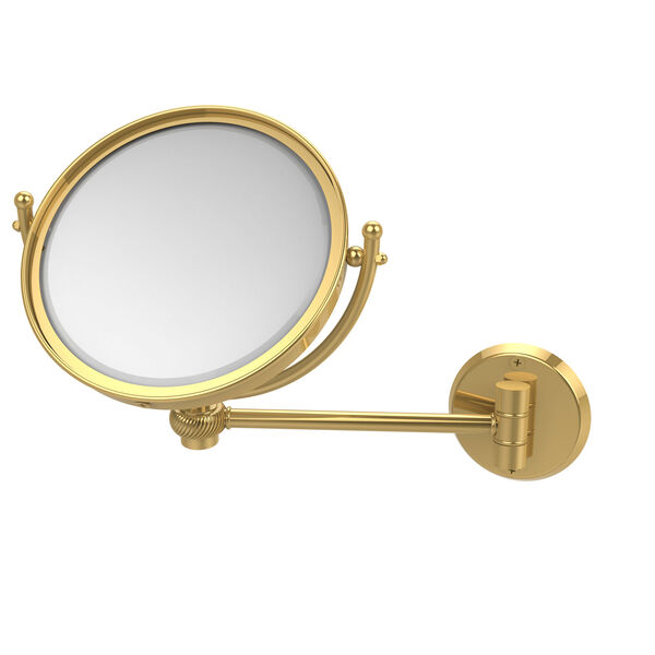8 Inch Wall Mounted Make-Up Mirror 4X Magnification, Unlacquered Brass, image 1