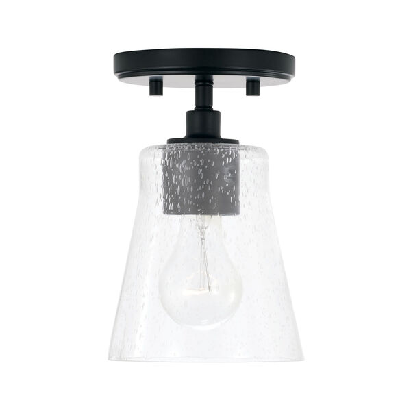 HomePlace Baker Matte Black One-Light Mi Pendant with Clear Seeded Glass, image 1