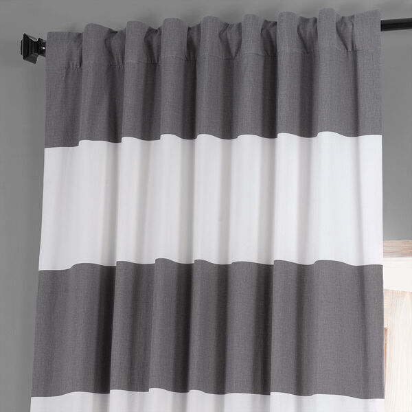 Slate Gray and Off White Printed Cotton Blackout Single Panel Curtain, image 4