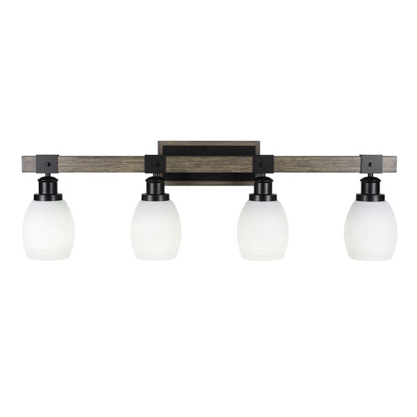 Tacoma Matte Black and Distressed Wood-lock Metal 11-Inch Four-Light Bath Light with White Matrix Shade, image 1