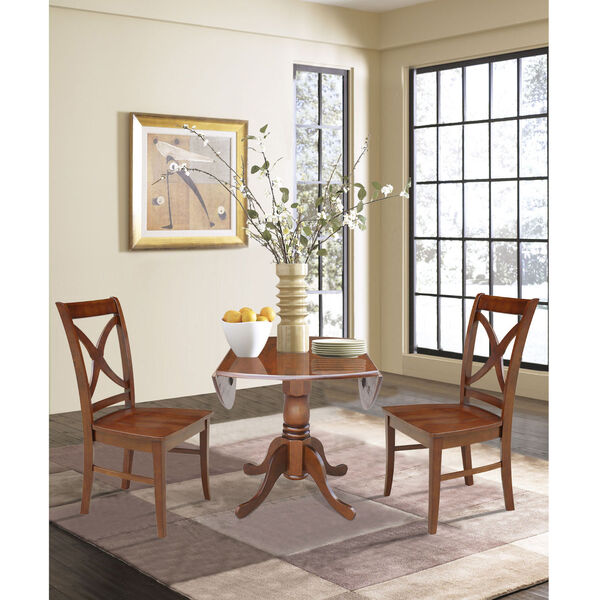 Espresso 42-Inch Dual Drop Leaf Table with Two Cross Back Dining Chair, Three-Piece, image 6