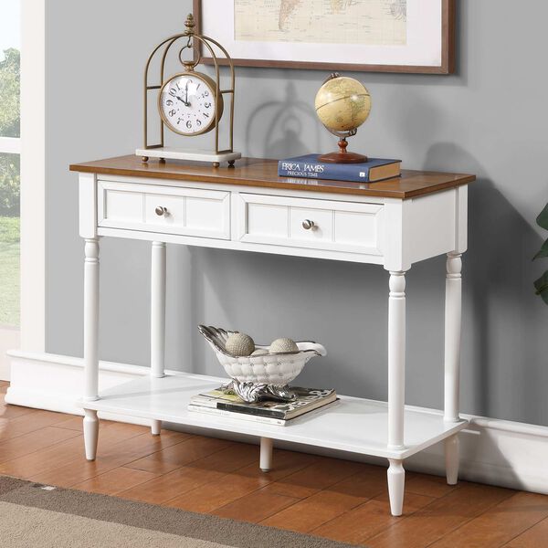 French Country Two Drawer Hall Table in Driftwood and White, image 7