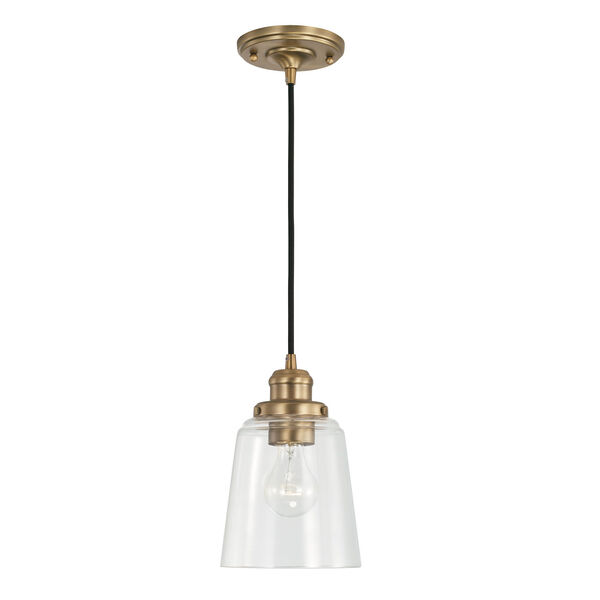 Fallon Aged Brass One-Light Mini Pendant with Clear Glass Shade and Braided Cord, image 1