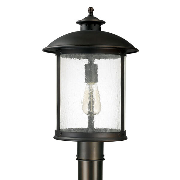 Uptown Old Bronze One-Light Outdoor Post Mount with Antique Glass, image 1