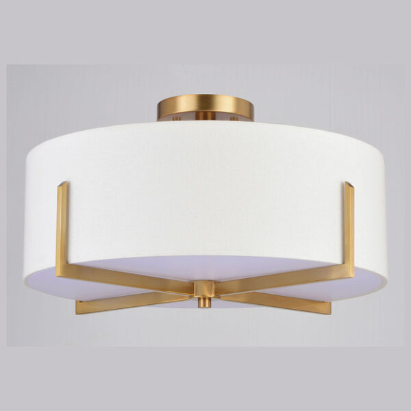 Surrey Natural Brass 18-Inch Four-Light Semi-Flush Mount with White Linen Drum Shade, image 5