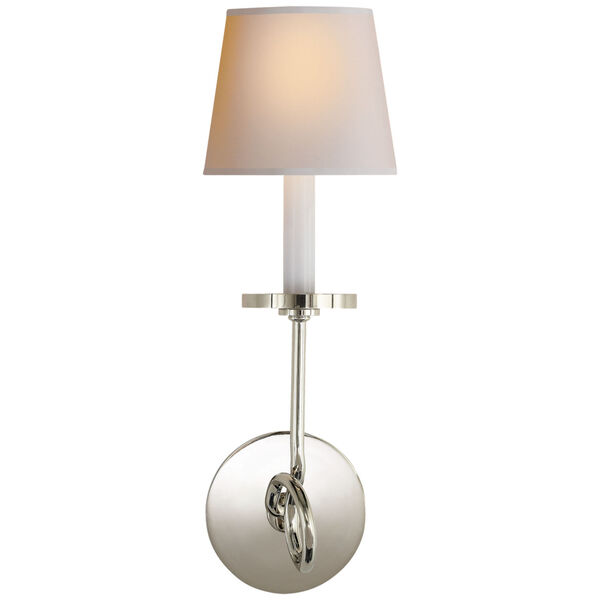 Symmetric Twist Single Sconce in Polished Nickel with Natural Paper Shade by Chapman and Myers, image 1