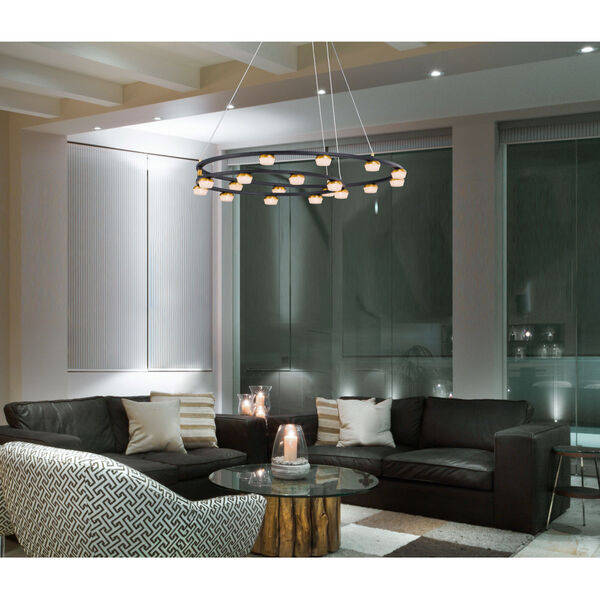 Button Black and Gold 18-Light LED Suspension Pendant With Clear Acrylic Glass, image 4