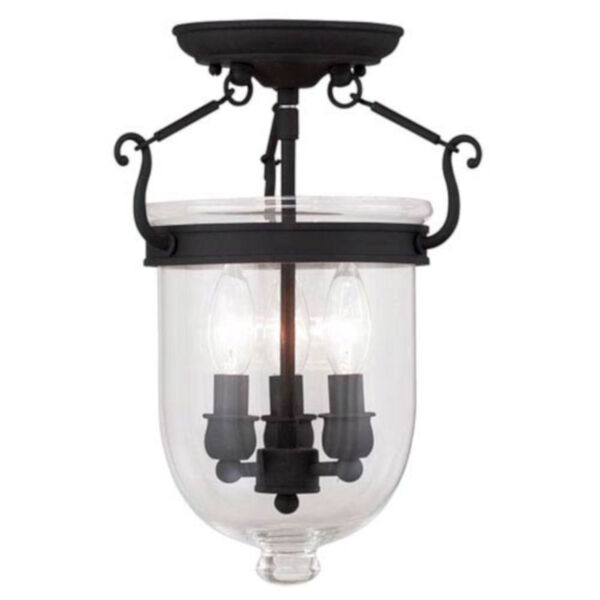 Oxford Black Clear Glass 14-Inch Three-Light Ceiling Mount, image 1