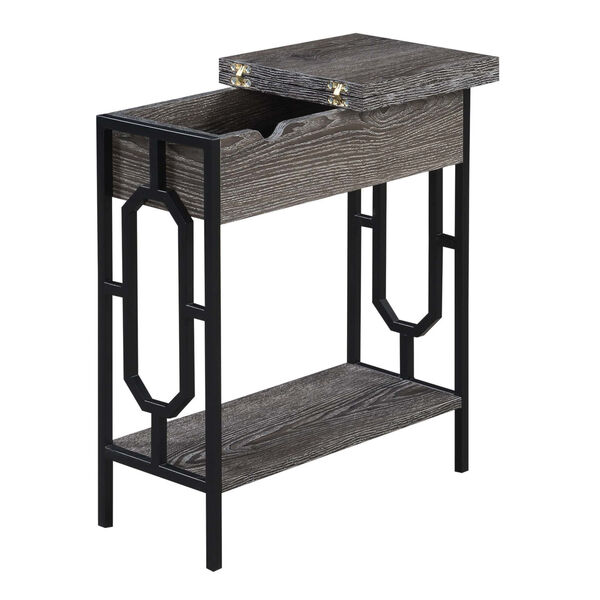 Omega Weathered Gray and Black Flip Top End Table with Charging Station, image 1