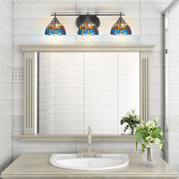 Odyssey Matte Black Three-Light Bath Vanity with Seven-Inch Sierra Art Glass, image 2