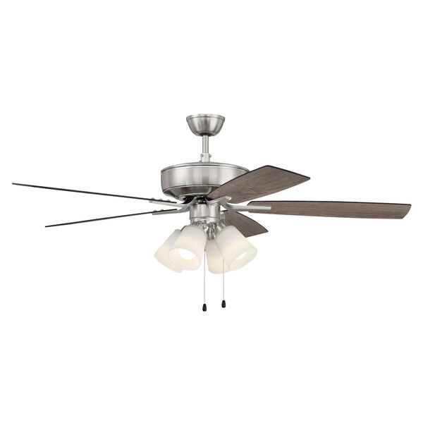 Pro Plus Brushed Polished Nickel 52-Inch Four-Light Ceiling Fan with White Frost Bell Shade, image 5