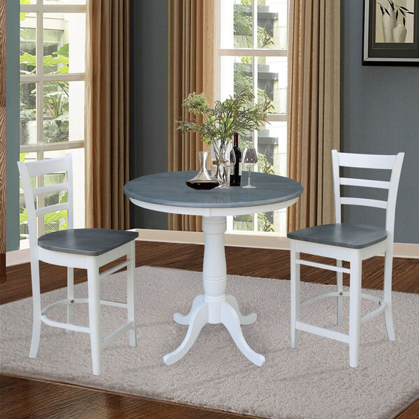 Emily White and Heather Gray 36-Inch Round Pedestal Gathering Height Table With Two Counter Height Stools, Three-Piece, image 2