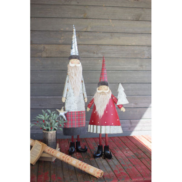 Multicolor Metal Santa with Beard Figurine, Set of 2, image 1