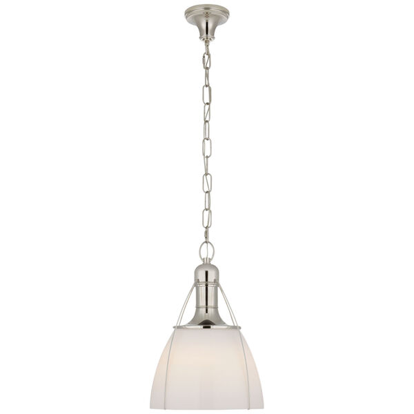 Prestwick 14-Inch Pendant in Polished Nickel with White Glass by Chapman  and  Myers, image 1