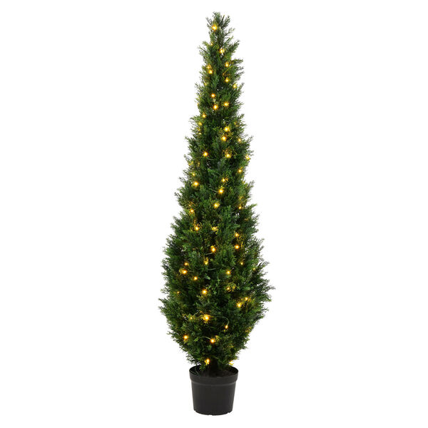 Green Cedar Tree in Black Pot with LED Lights, image 1