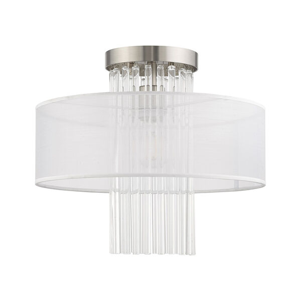 Alexis Brushed Nickel 15-Inch One-Light Ceiling Mount with Clear Crystal Rods, image 2