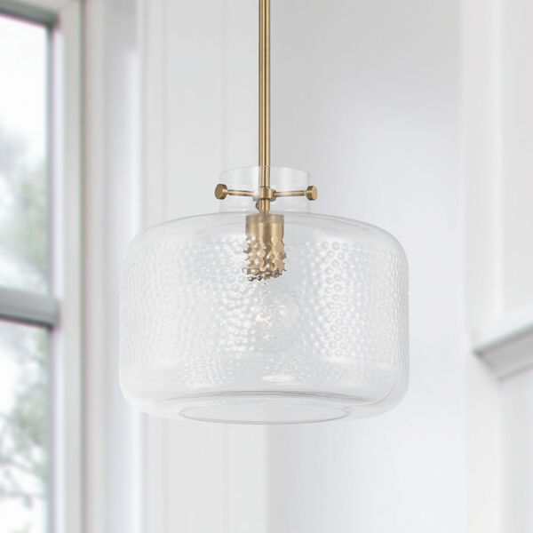 Brighton Aged Brass One-Light Pendant with Clear Pebbled Glass, image 2