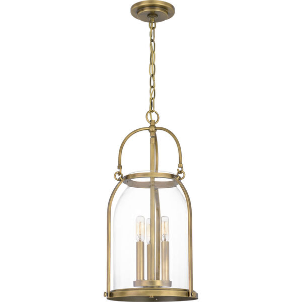 Colonel Weathered Brass Three-Light Mini Pendant with Transparent Glass, image 3