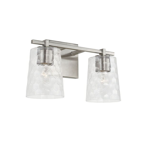 Burke Brushed Nickel Two-Light Bath Vanity with Clear Honeycomb Glass Shades, image 1
