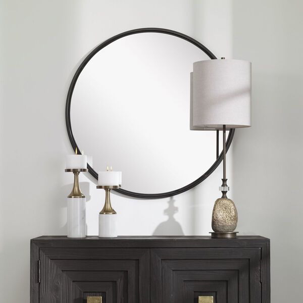 Belham Aged Black Round Mirror, image 3