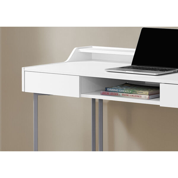 White and Silver 22-Inch Computer Desk with Three Open Cubbies, image 3