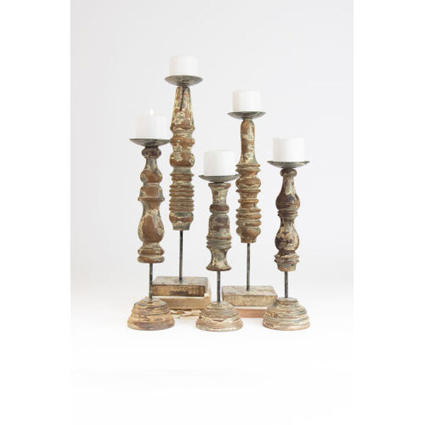 Natural Repurposed Wooden Finial Candle Stands, Set of 5, image 1