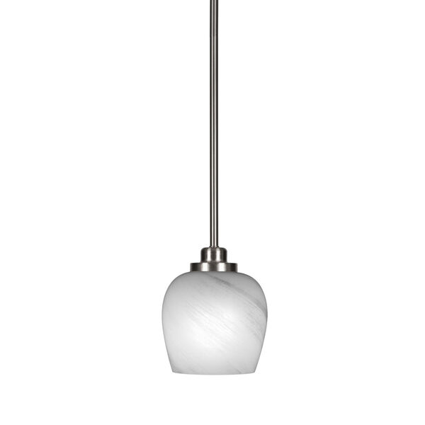 Odyssey Brushed Nickel Eight-Inch One-Light Mini Pendant with White Marble Glass Shade, image 1