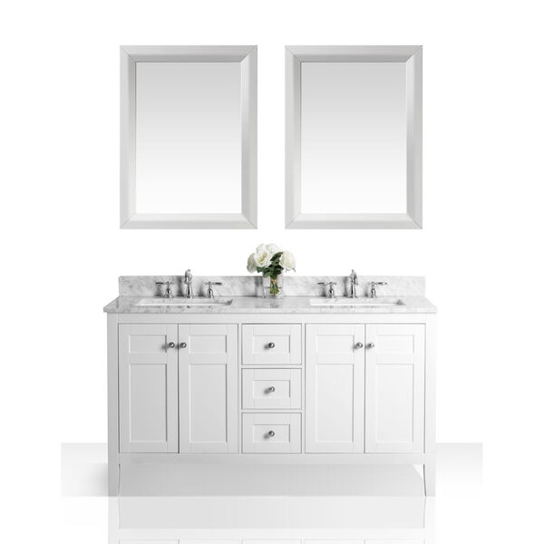 Maili White 60-Inch Vanity Console with Mirror and Gold Hardware, image 1