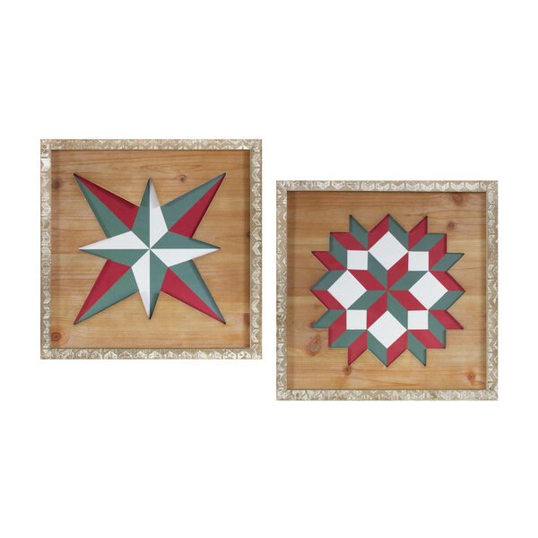 Brown Quilt Square Plaque Holiday Wall Decor, Set of Two, image 1