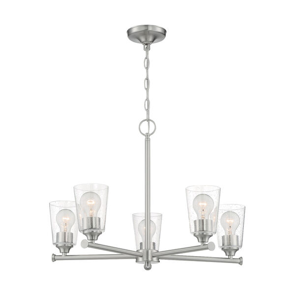 Bransel Brushed Nickel Five-Light Chandelier with Clear Seeded Glass, image 3