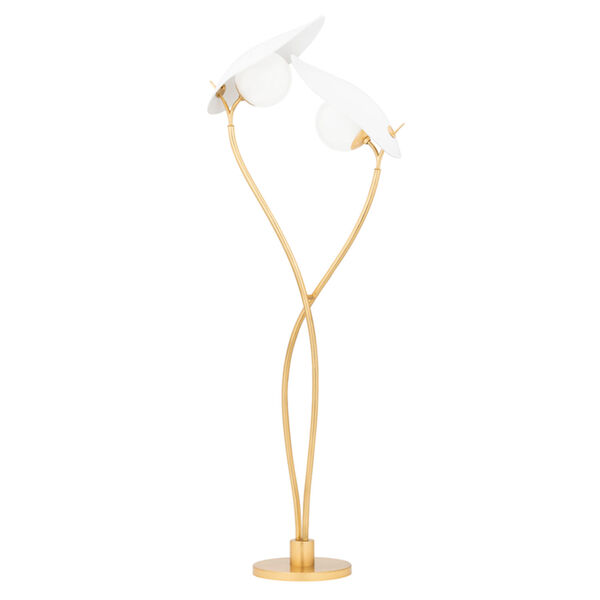 Frond Gold Leaf and Textured White Two-Light Floor Lamp, image 1