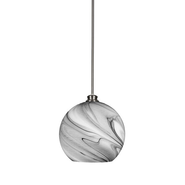 Kimbro Brushed Nickel 14-Inch One-Light Stem Hung Pendant with Onyx Swirl Glass Shade, image 1