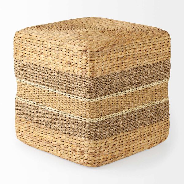 Maya Light Brown with Stripes Seagrass Square Pouf, image 3