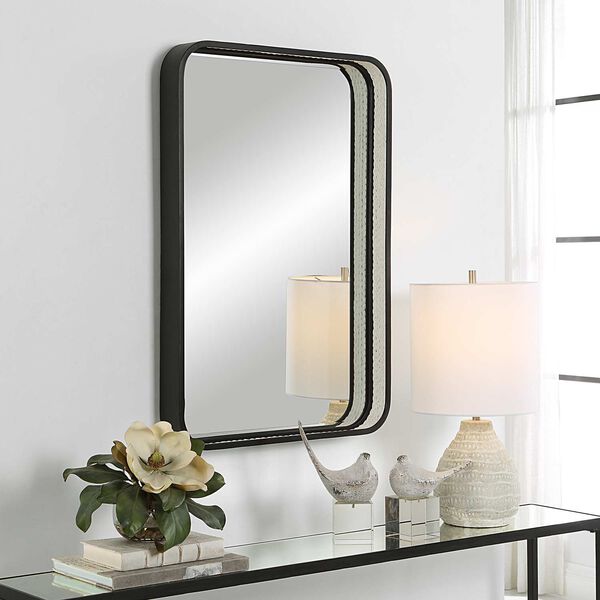 Santa Cruz Satin Black Inner White Rope Wall Mirror, image 3