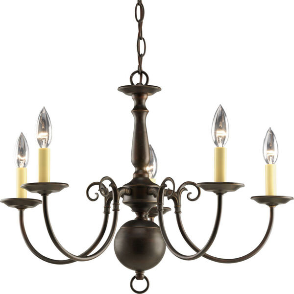 Americana Antique Bronze 16.75-Inch Five-Light Chandelier with Ivory Finish Candle Sleeves, image 1