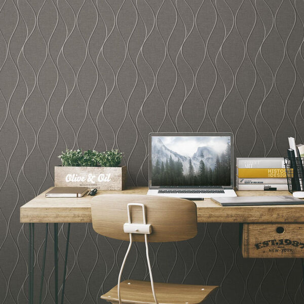 Gray and Silver Wave Ogee Peel and Stick Wallpaper, image 6