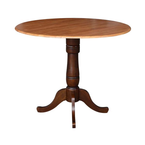 Cinnamon and Espresso 36-Inch High Round Top Dual Drop Leaf Pedestal Table, image 1