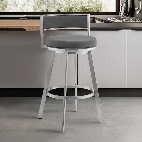 Roman Brushed Stainless Steel Gray Counter Stool, image 2