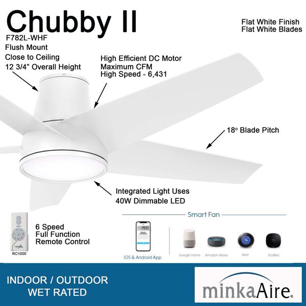 Chubby II Flat White 58-Inch Integrated LED Outdoor Ceiling Fan with Wi-Fi, image 4