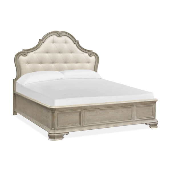Jocelyn Weathered Taupe Complete King Bed with Upholstered Headboard, image 1