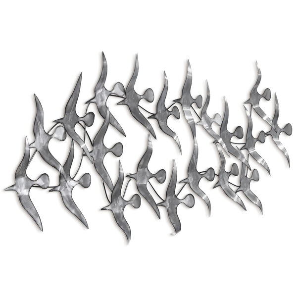 Silver Flock Hand Painted Etched Metal Wall Sculpture, image 3