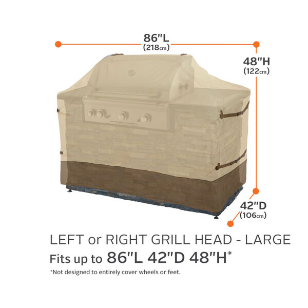 Ash Beige and Brown BBQ Grill Cover for 86-Inch Island with Left-Right Grill Head, image 4