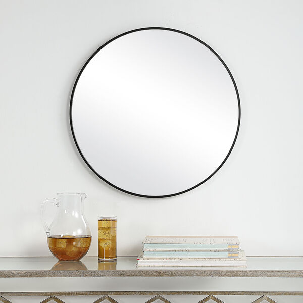 Linden Black Satin 24-inch Round Wall Mirror, image 3