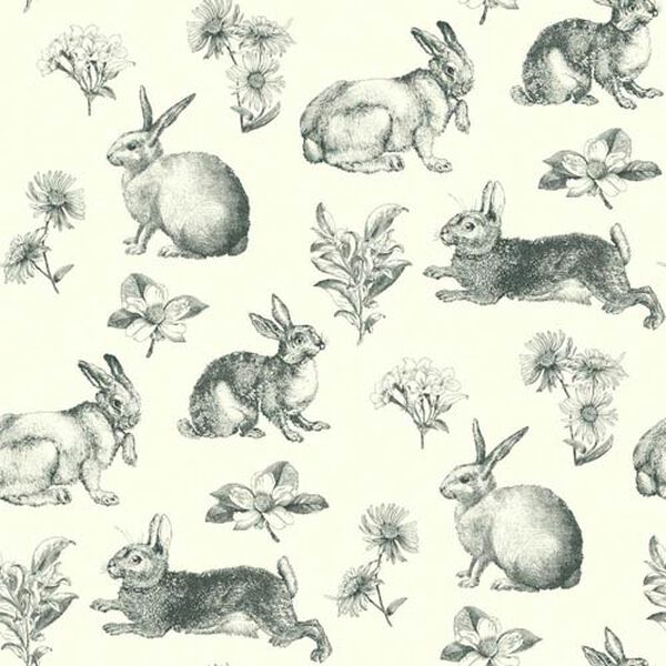 Inspired by Color Black and White Bunny Toile Wallpaper: Sample Swatch Only, image 1