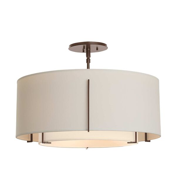 Exos Bronze Three-Light Semi Flush Mount with Flax Outer Shade, image 1