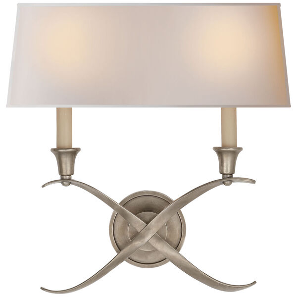 Cross Bouillotte Large Sconce in Antique Nickel with Natural Paper Shade by Chapman and Myers, image 1