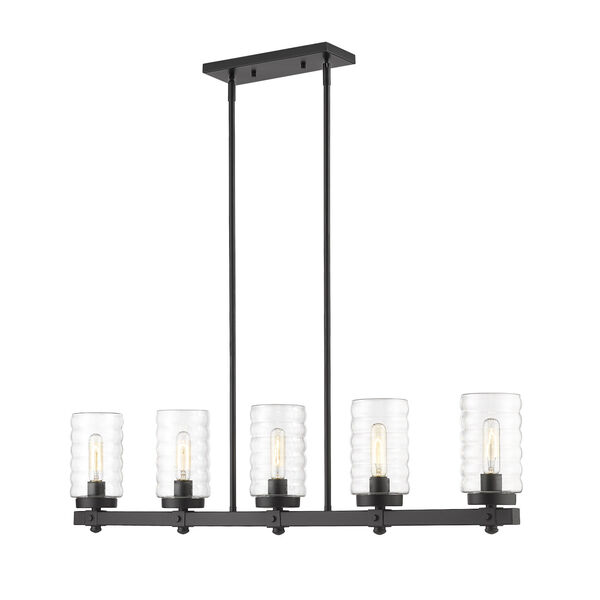 Tahoe Matte Black Five-Light Outdoor Island Chandelier with Clear Glass Shade, image 5